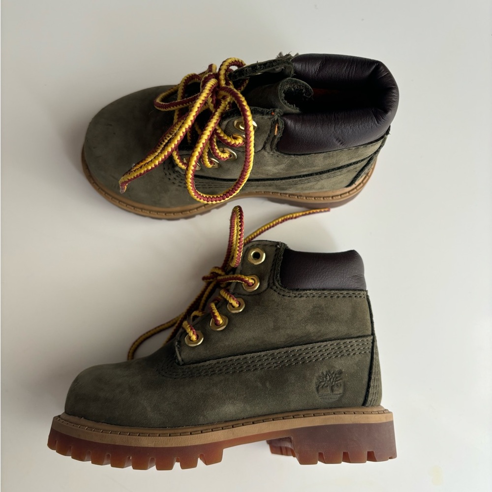 Timberland Kids Olive Green & Brown Lace-Up Boots